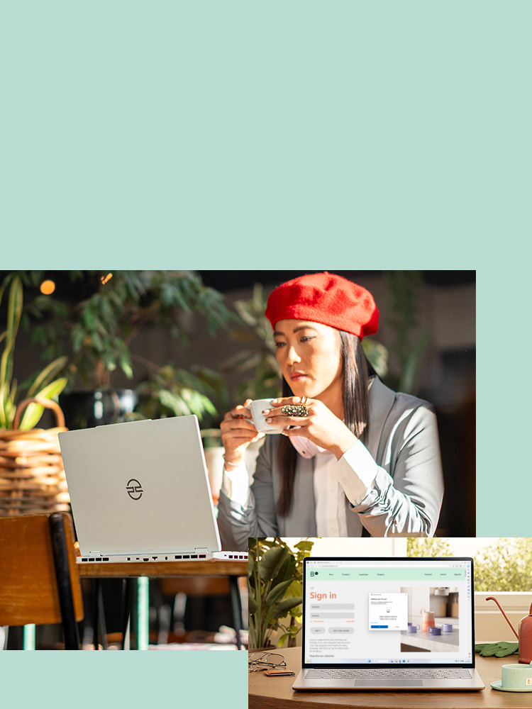 Una donna davanti a un laptop PCSpecialist con Windows 11